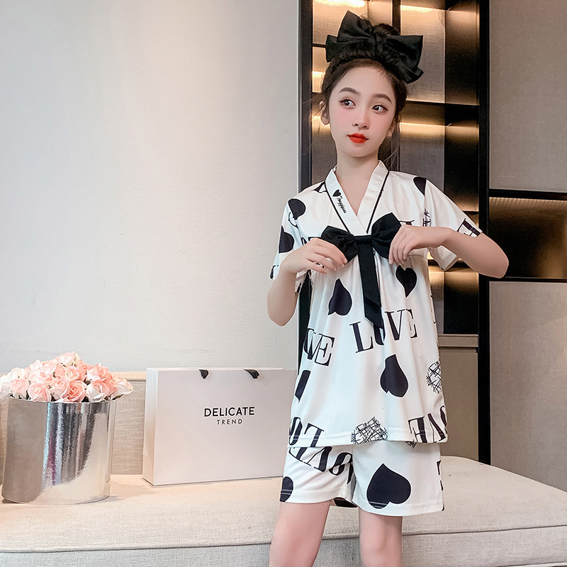 女童夏装睡衣2024新款韩版洋气时髦短袖薄款套装可爱印花家居服潮