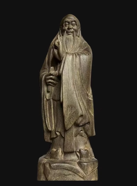 越南沉香木原木道家老子实木雕刻神像家居客厅书房摆件木质工艺品