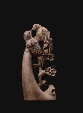 越南沉香木原木喜上眉梢木雕摆件家居客厅摆件实木雕刻木质工艺品