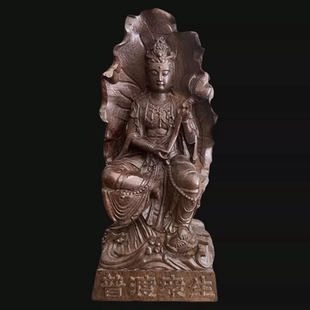 越南沉香木雕荷叶观音摆件实木雕刻家居装饰品客厅玄关桌面小摆设