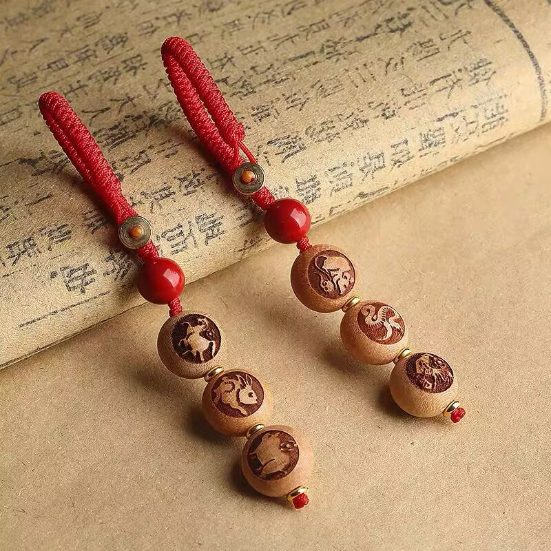 桃木十二生肖三合六合挂件男女饰