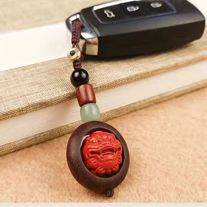 朱砂貔貅转运珠檀木汽车财源钥扣