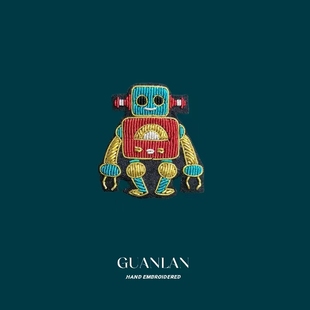 官兰印度丝刺绣手工机器人胸针男女可爱卡通配饰百搭衣服徽章配饰
