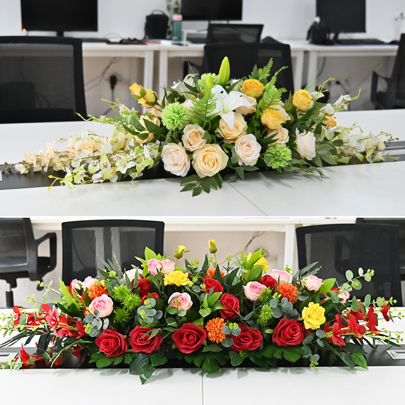 长条形高端会议桌花假花长桌摆花