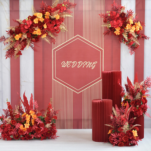 红金色仿真花酒店婚礼周岁年会庆功宴会橱窗新年背景墙装饰花艺