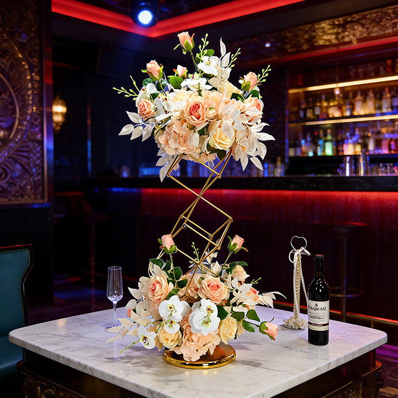 仿真花立体铁艺几何花器摆件橱窗酒吧KTV摆台花婚礼装饰花艺假花
