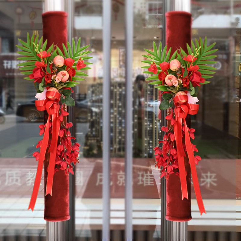 楼盘交付入户门把手店铺开业楼梯扶手婚庆婚房门把装饰仿真花假花