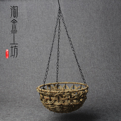 天然水草圆口编制室内复古花篮