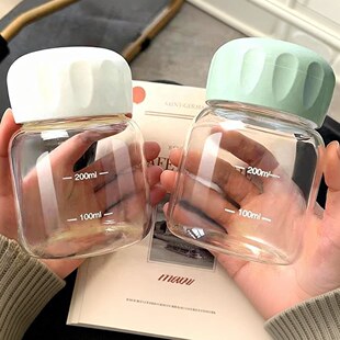 咖啡杯外出携带玻璃高颜值可爱胖胖杯水杯简约带刻度网红玻璃杯子