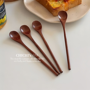 中式复古实木长柄搅拌勺子咖啡勺奶粉搅拌棒蜂蜜调羹勺子