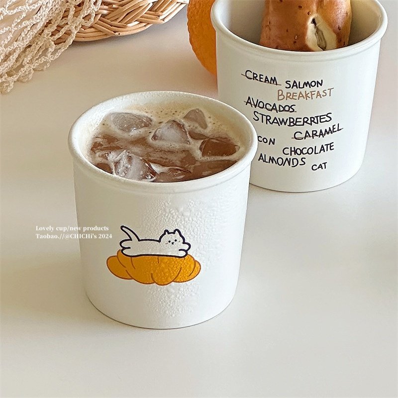 ins风自制超可爱翘尾猫牛角包手握杯冷萃咖啡杯开学陶瓷早餐水杯,餐饮具,马克杯,淘宝优惠券,粉丝福利购,淘宝优惠卷