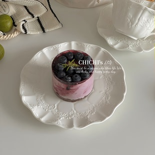 白色法式立体浮雕系列餐具家用盘子平盘浅盘下午茶咖啡杯碟甜品盘