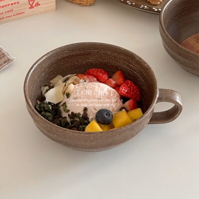 复古侘寂风手作陶瓷手柄酸奶碗