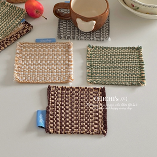 复古布艺编制杯垫家用餐桌垫子家用隔热餐垫多用途垫子