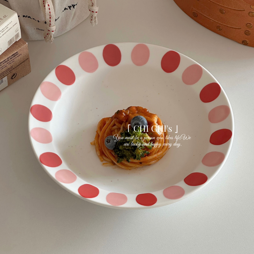 简约ins风手绘哑光陶瓷盘家用西餐盘甜品盘米饭碗餐具套装