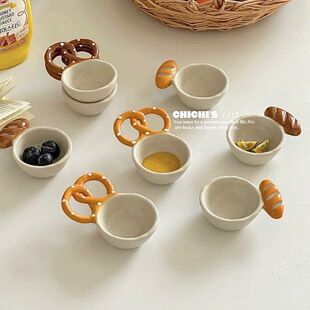 太可爱了吧!有趣的手作面包造型味碟酱料碗创意陶瓷小勺子容器