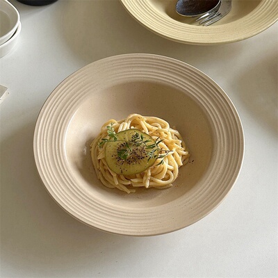 复古芝麻釉纯色螺纹草帽盘