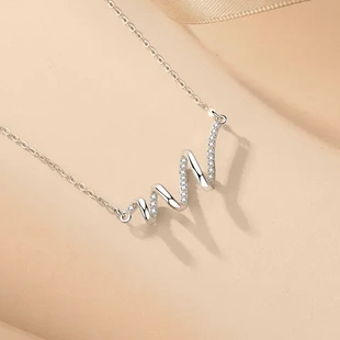 螺旋S925纯银冷淡风项链锁骨链波浪立体INS女潮项饰品心电图心跳