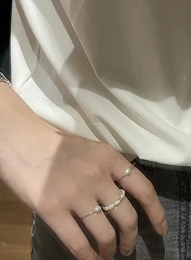 纤细异彩女包金戒指可水洗复古叠戴气质简约珍珠14k指环美国