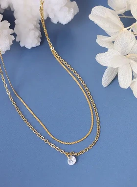 marka镀小众个性18K女脚链设计简约真金欧美双层锆石几何镶嵌钛钢