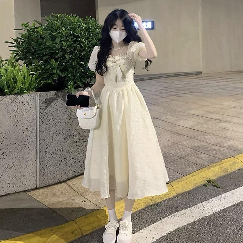 泡泡袖公主连衣裙少女夏装2025年新款初中高中学生甜美收腰长裙子