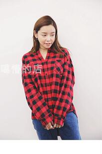 格子衬衫女韩版小清新宽松BF风学生长袖衬衣复古红黑格纹原宿衬衣