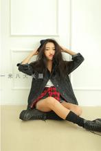 韩国春stylenanda复古格纹长袖衬衫女BF宽松格子衬衣oversize大码