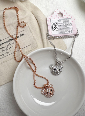 韩国进口女童满钻熊头短款项链