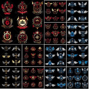 欧式翅膀游戏公会家族徽章图标签标志标识LOGO图案AI矢量设计素材