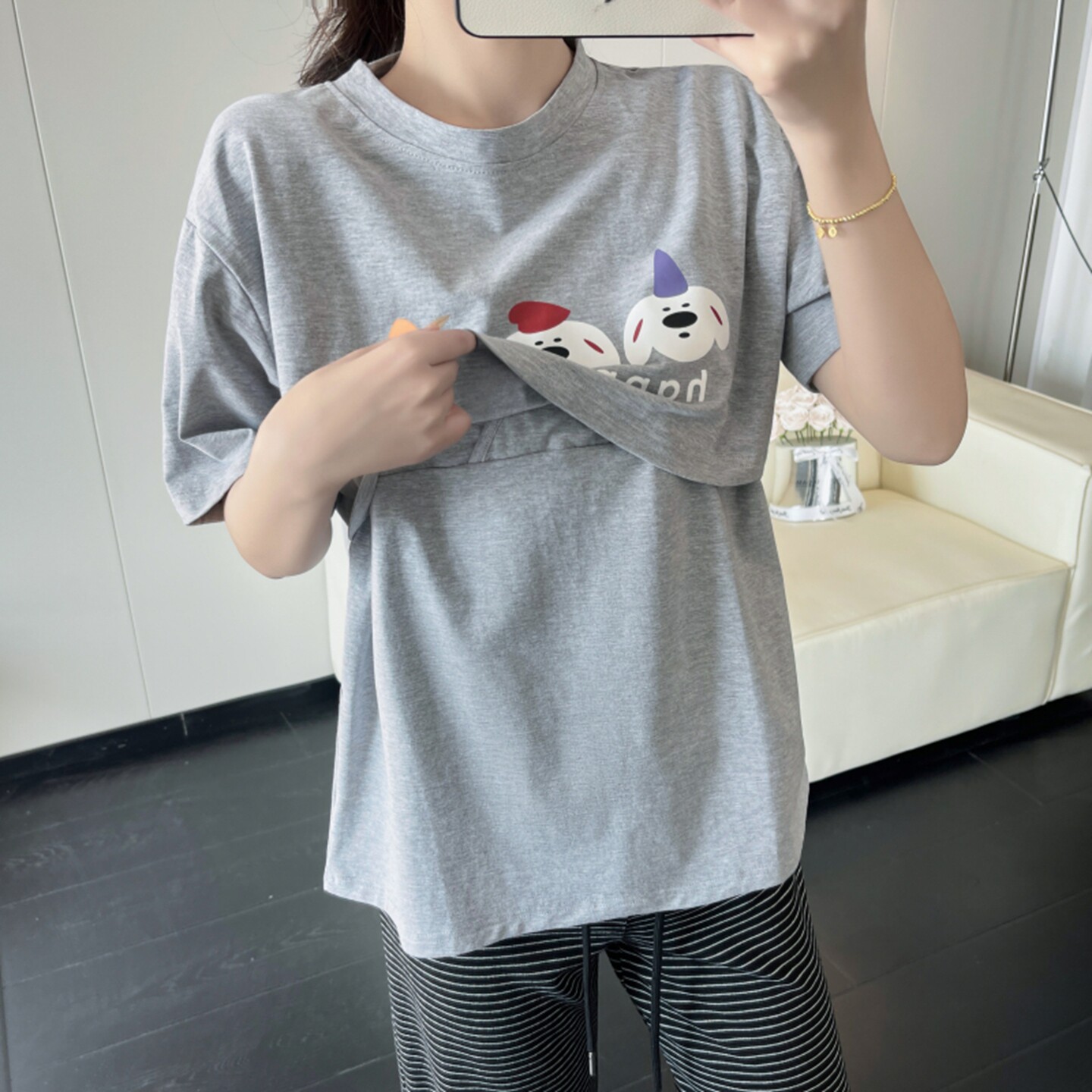 带胸垫哺乳上衣薄款短袖T恤外穿2026夏季新款产妇母乳期喂奶衣服