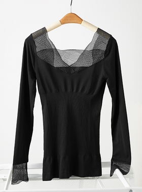 09048弹力超大，无缝工艺，零感体验!蕾丝边超薄上衣打底衫女秋冬