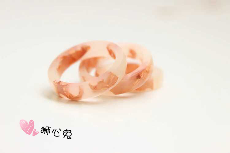 裸色玫瑰金箔树脂刻面戒指