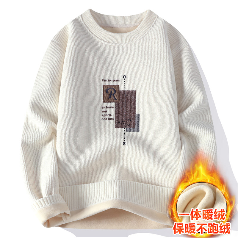 香港正品牌官方一体绒圆领毛衣男秋冬季新款加绒加厚线衣潮流韩版