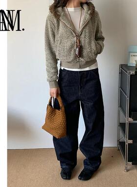 NAN宽松休闲阔腿牛仔裤复古丹宁原色中性中高腰掉裆牛仔裤女