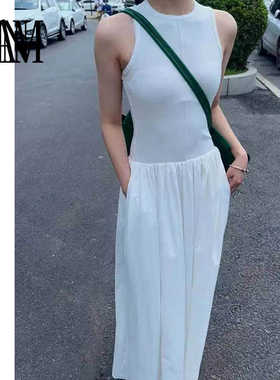 NAN M春夏新款小众设计极简运动感背心连衣裙拖地款长裙女神裙