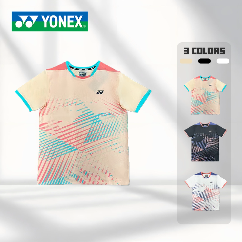 YONEX/尤尼克斯羽毛球服不规则线条文化衫yy速干透气短袖T恤-2943