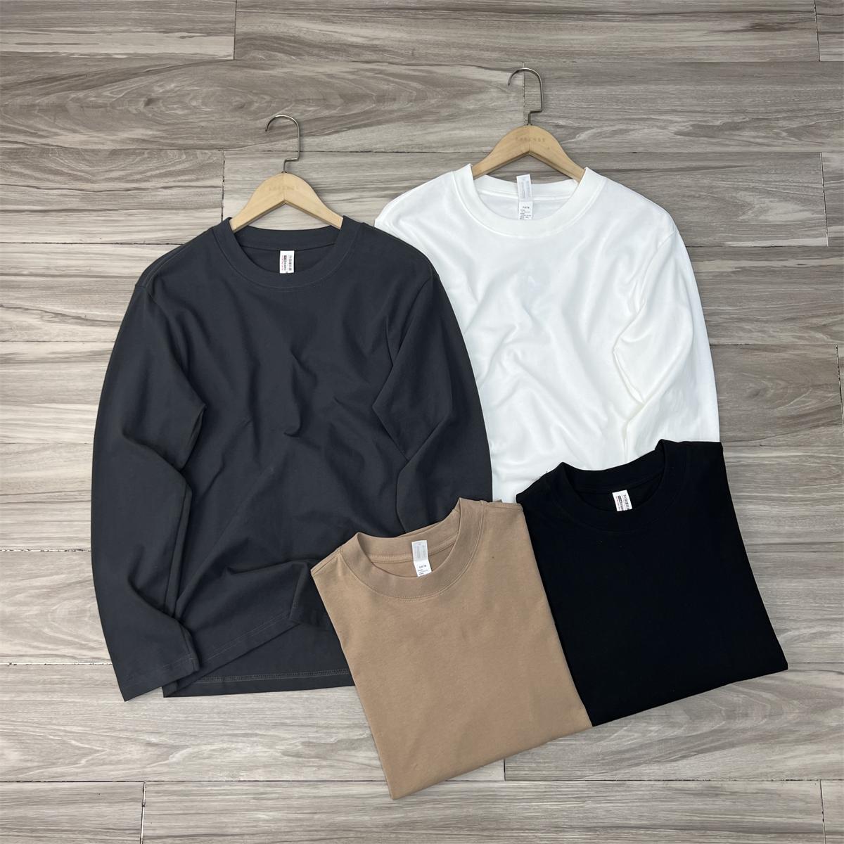 全棉水洗休闲长袖T恤纯色打底衫