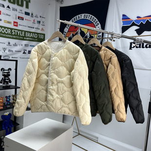 日版山系！宽松复古男女通用两面穿无领内搭中间层防风保暖羽绒服