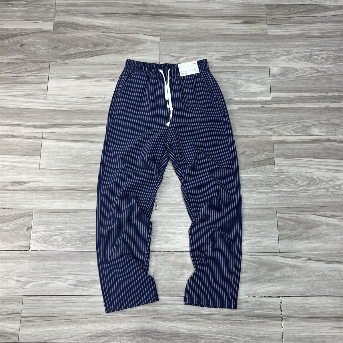 thumbnail for Foreign trade men's tail goods designer line seersucker craft spring and summer breathable thin casual pants vertical stripe trousers