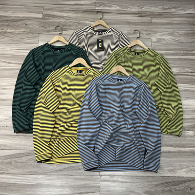 日单尾货 双面绒科技自发热吸湿透气速干男士宽松户外长袖条纹T恤