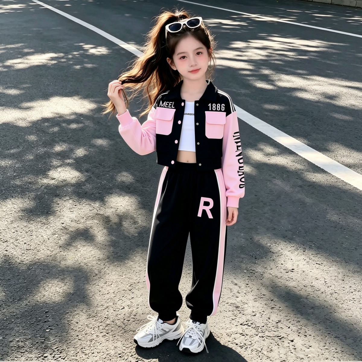 女童春秋套装2026新款中大童洋气棒球服韩版时髦外套裤子两件套潮