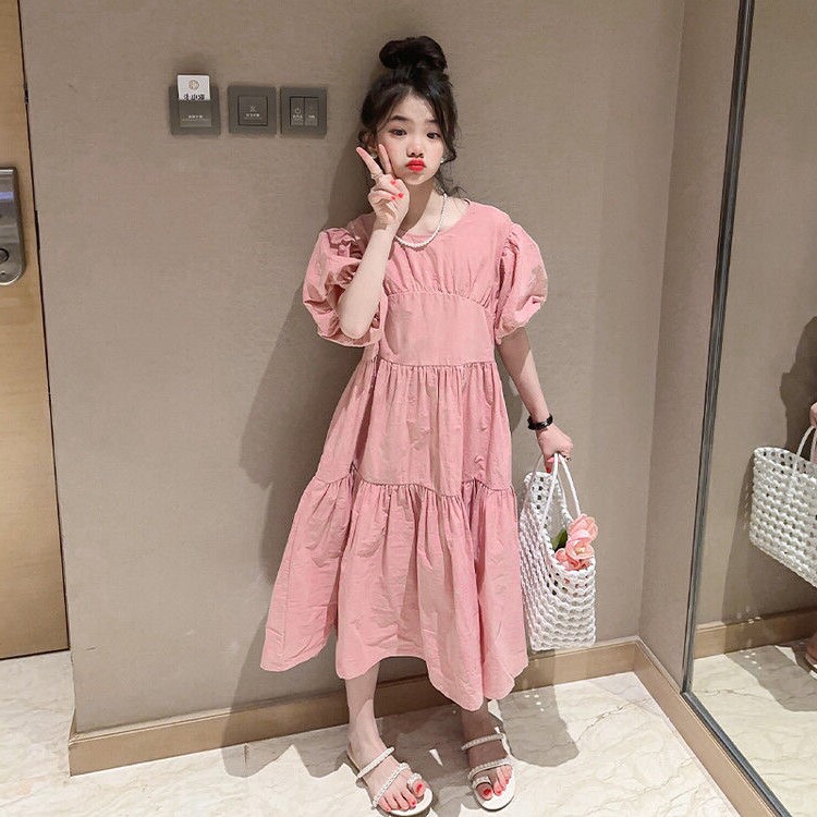 女童连衣裙夏季网红中大儿童公主裙洋气小女孩法式甜美缝缝裙子潮