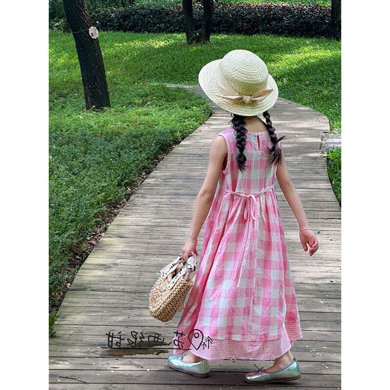 女童夏季格子公主连衣裙