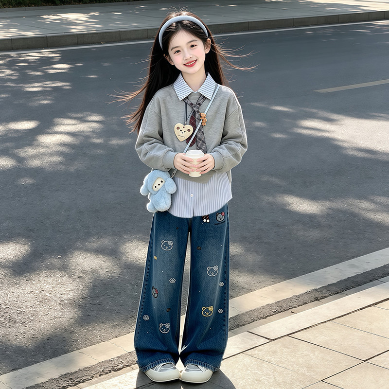 女童秋季套装儿童假两件卫衣2026新款秋装裤子中大童春秋衣服女孩