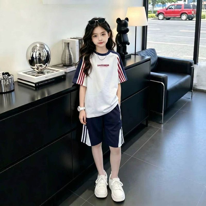 女童夏季运动短袖T恤短裤套装