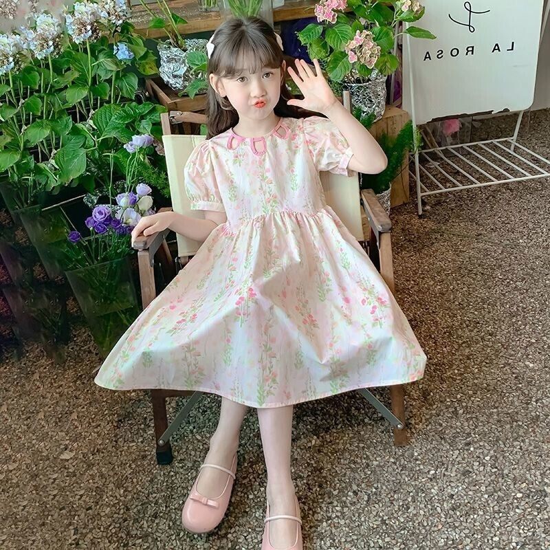 女童连衣裙夏季韩版洋气儿童装方式碎花裙小女孩休闲镂空公主裙潮