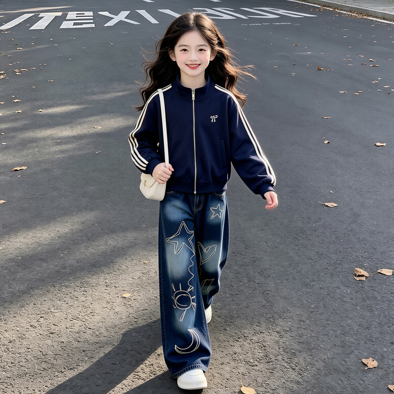 女童卫衣套装秋装2026新款儿童牛仔阔腿裤中大童开衫女孩休闲外套