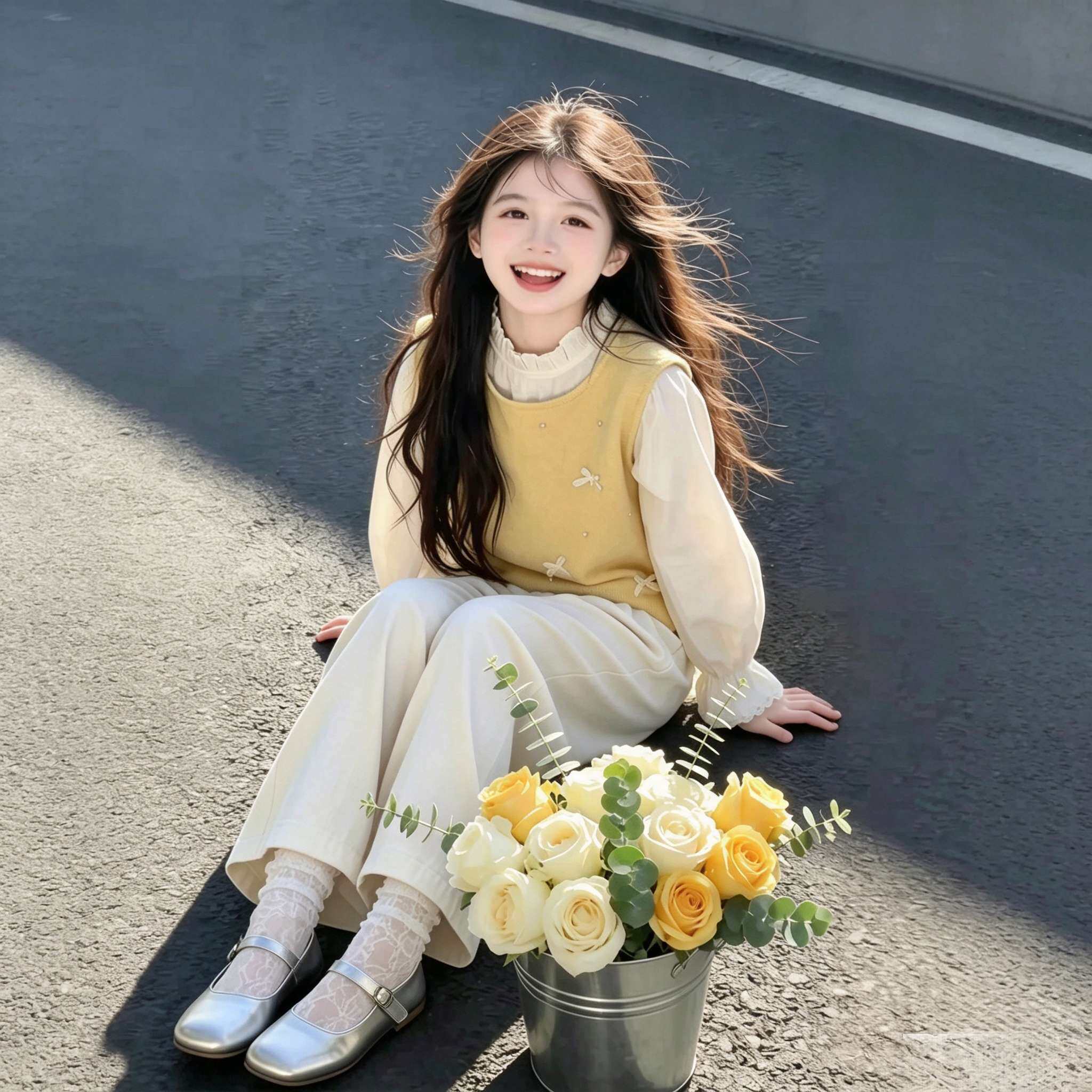 女童春秋背心马甲套装2026新款儿童拼接花边衬衫上衣中大童阔腿裤