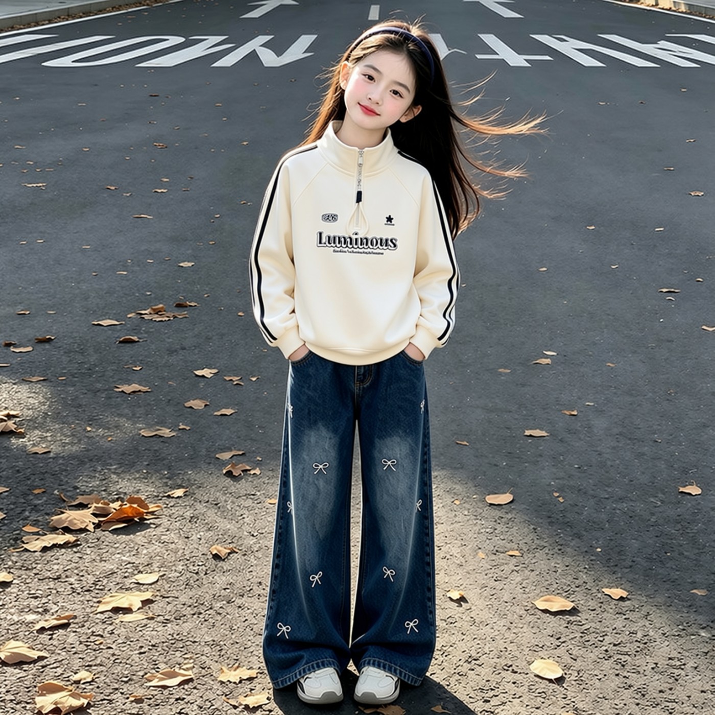 女童春秋卫衣牛仔裤两件套洋气