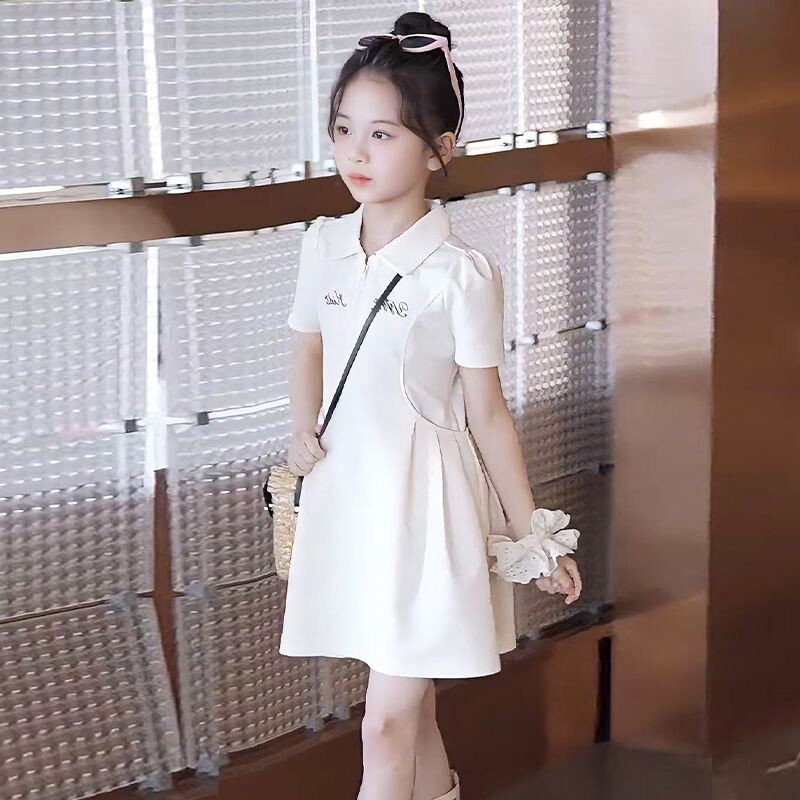 女童连衣裙夏季洋气中大儿童POLO领公主裙小女孩时髦休闲短袖裙子